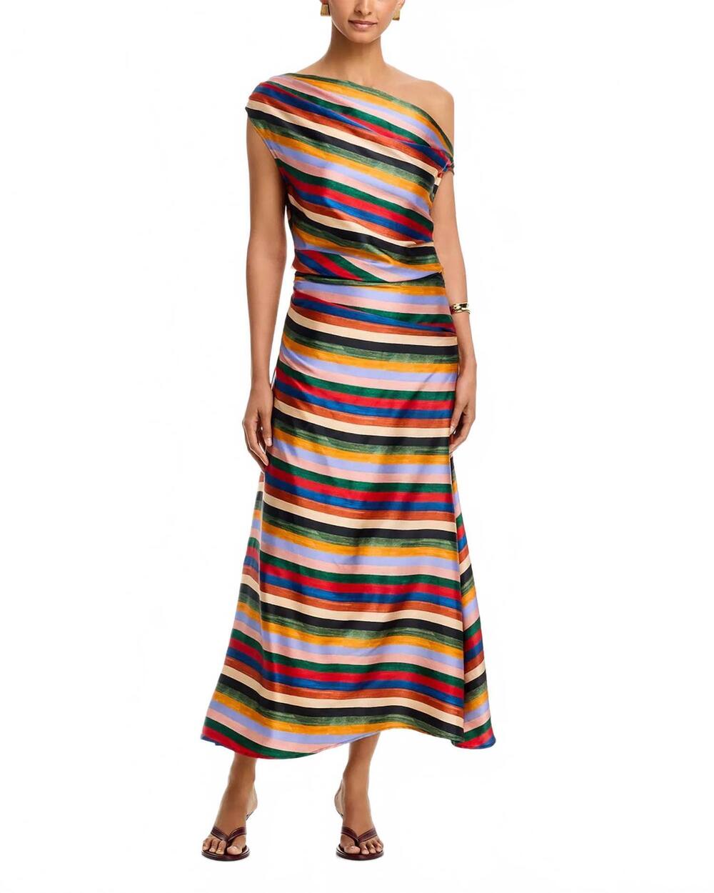 NEW STAUD phare silk maxi dress in artist stripe